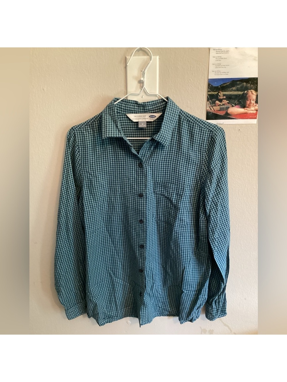 Women’s Medium Old Navy Teal Checkered Button Down Shirt Tote8